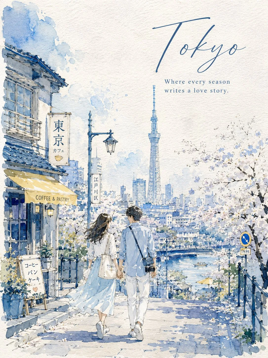 Romantic urban watercolor travel poster — Sonra