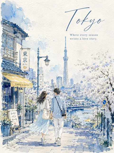Romantic urban watercolor travel poster
