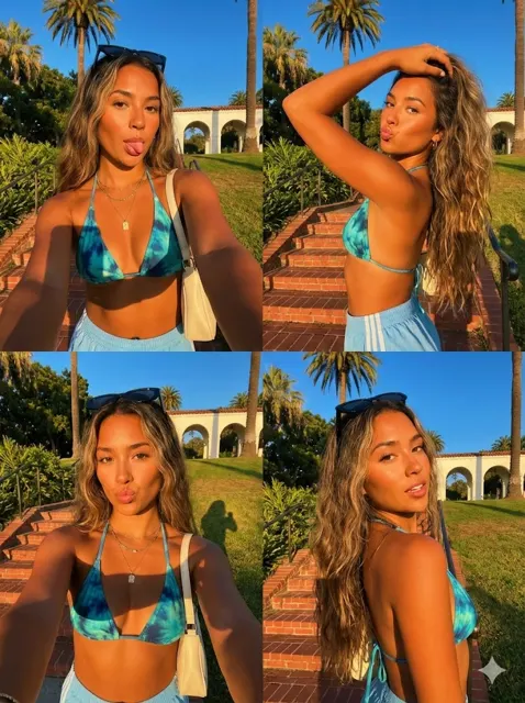 Sunny tanned bikini girl grid