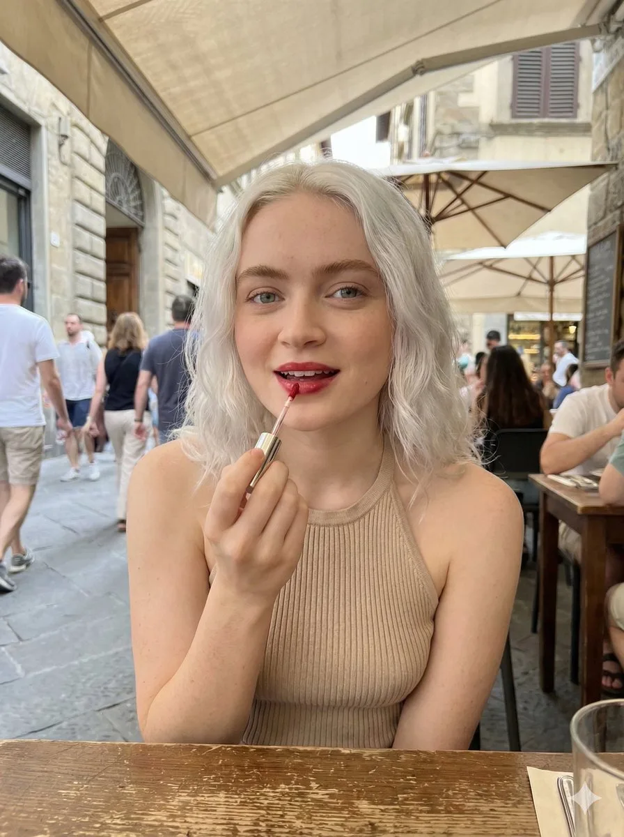 Afternoon cafe lip gloss girl — Sonra