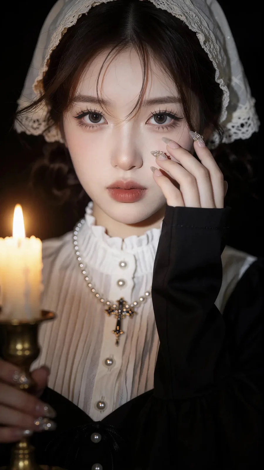 Dark victorian gothic east asian woman candle portrait — After