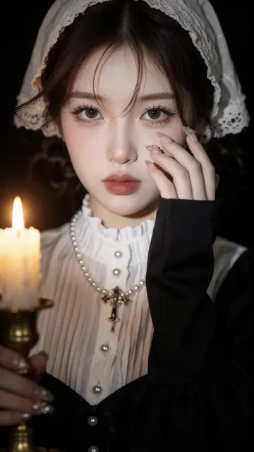 Dark victorian gothic east asian woman candle portrait