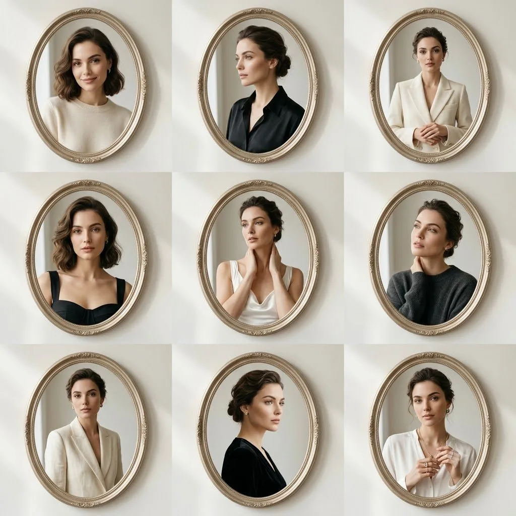 Fashion composition 3x3 grid oval frames — After