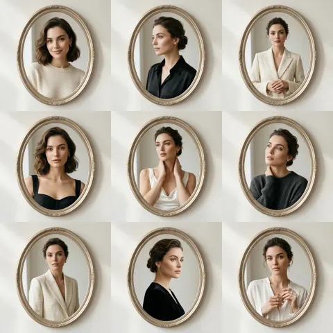 Fashion composition 3x3 grid oval frames