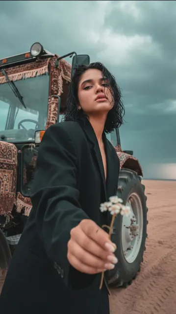 Storm desert tractor man