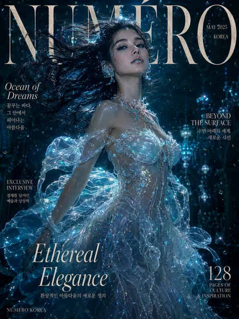Ultra realistic fantasy editorial magazine cover jellyfish gown korean woman