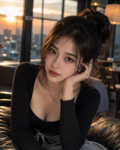 Ultra realistic east asian woman portrait golden hour 1784135331845