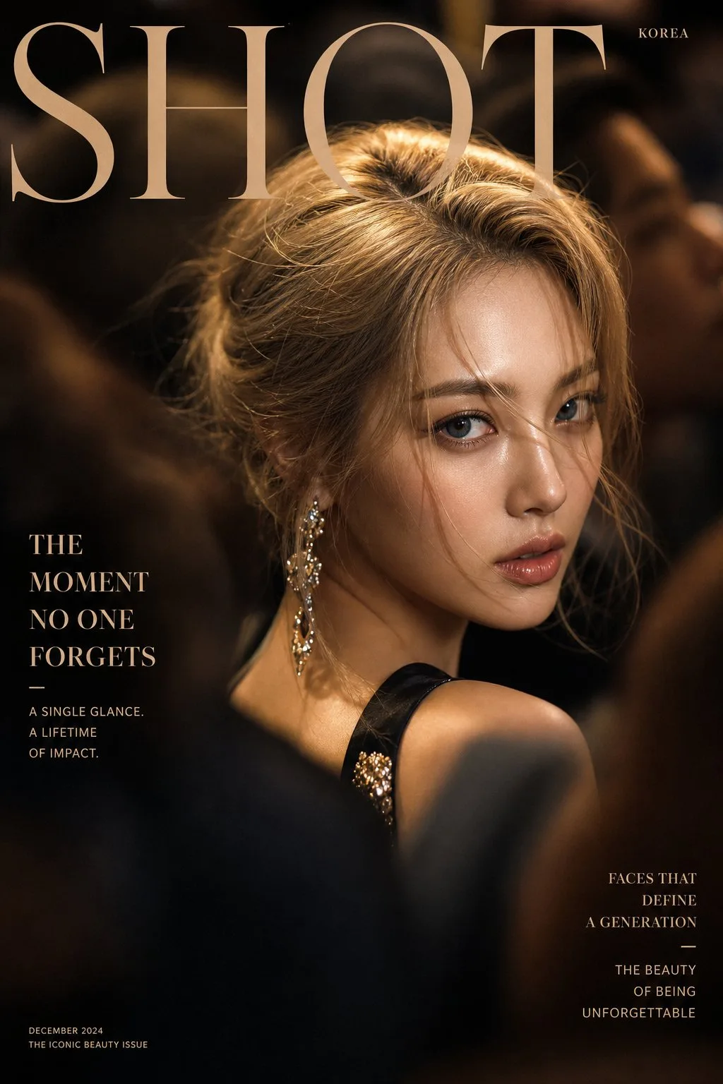 Luxury cinematic fashion editorial portrait glance — Sonra