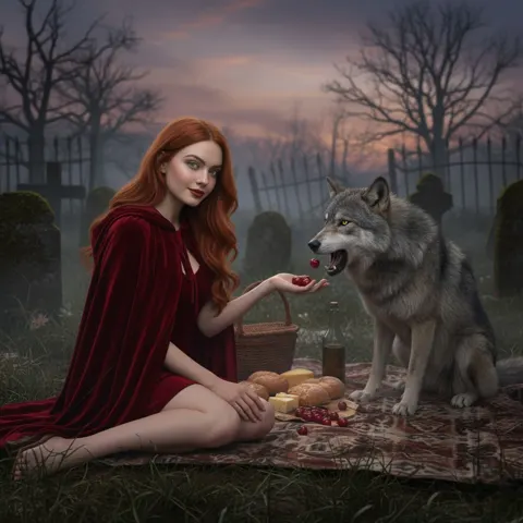 Haunted Picnic with Little Red Riding Hood and the Big Bad Wolf Prompt