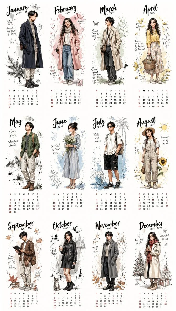 Korean illustration 2027 calendar prompt — Sonra