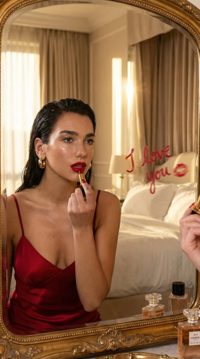 Mirror red lips romantic lighting — After
