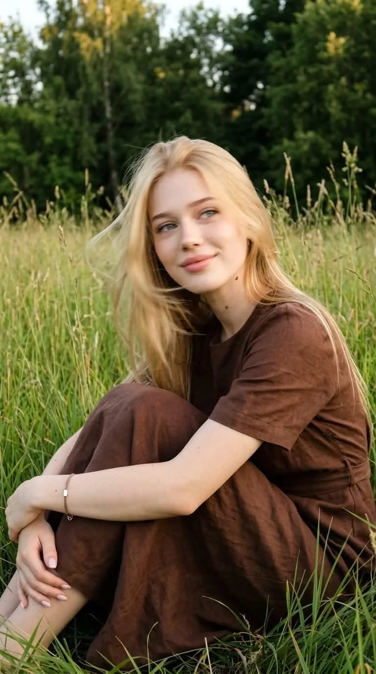 Realistic woman meadow motion blur portrait — After