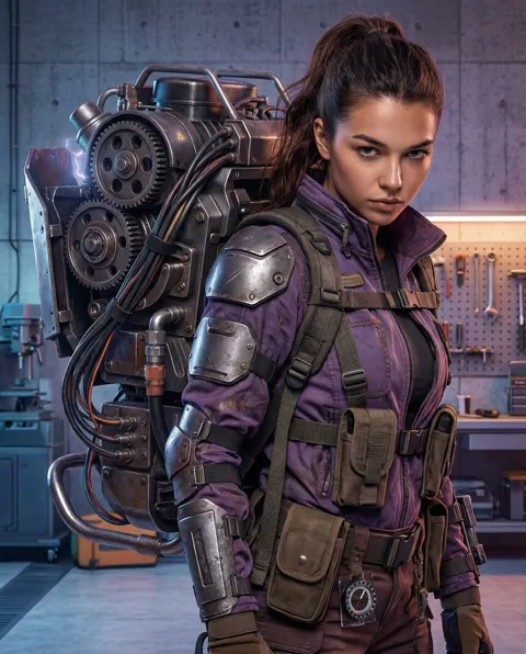Cyberpunk mechanic girl exosuit