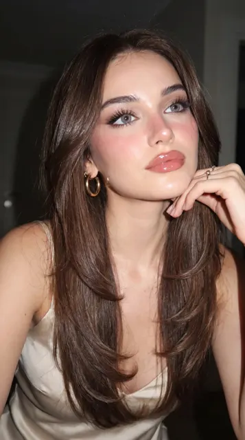 Ultra realistic iphone flash beauty portrait mocha hair