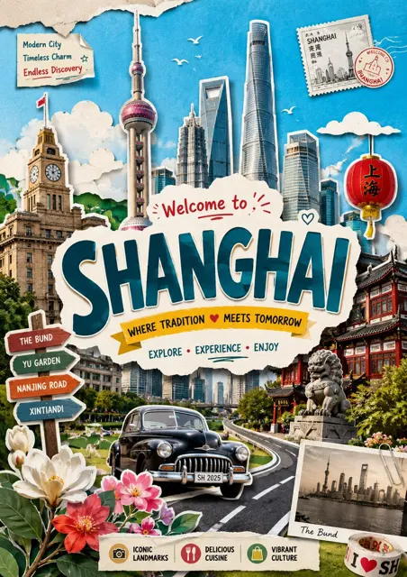 Vibrant travel paper cutout collage poster