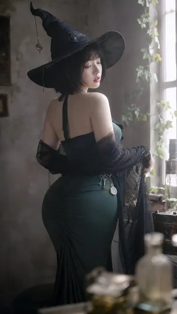 Retro fantasy witch portrait soft natural light
