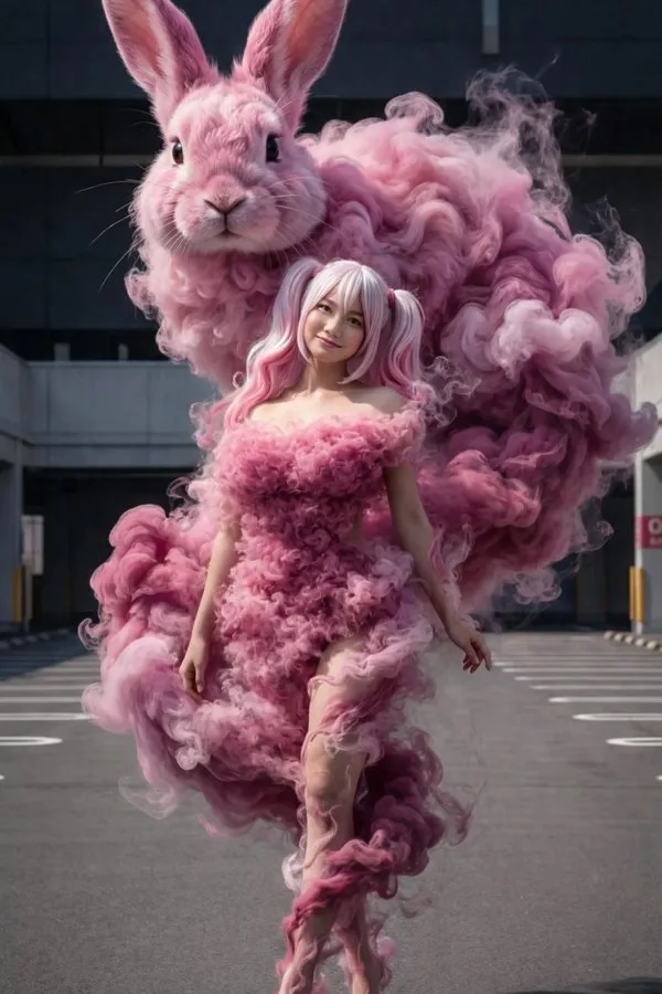 Smoke pink dress giant rabbit — After