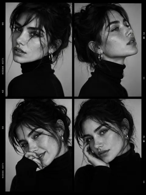Black white luxury fashion casting contact sheet portrait