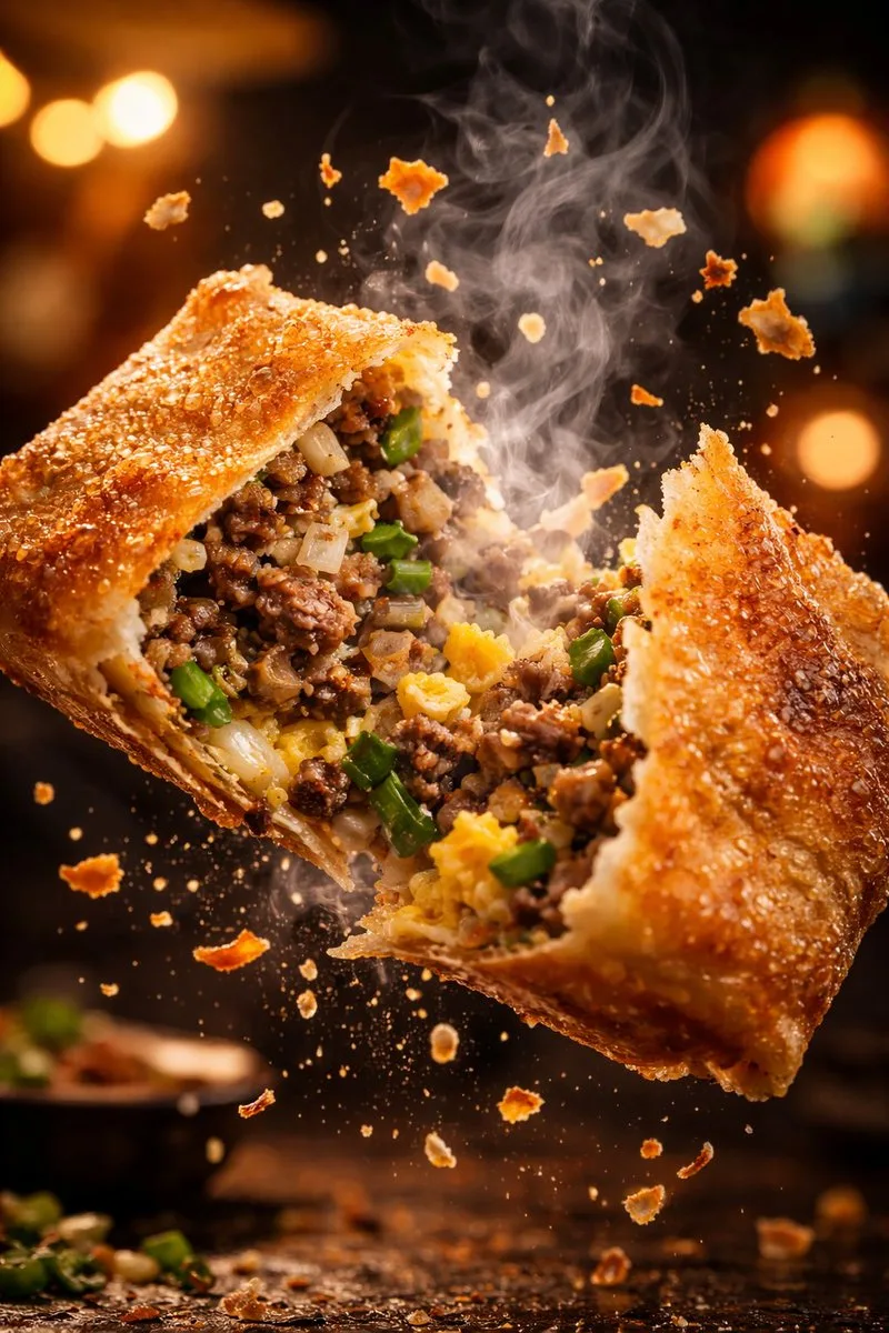 Crispy martabak bursting midair — Sonra
