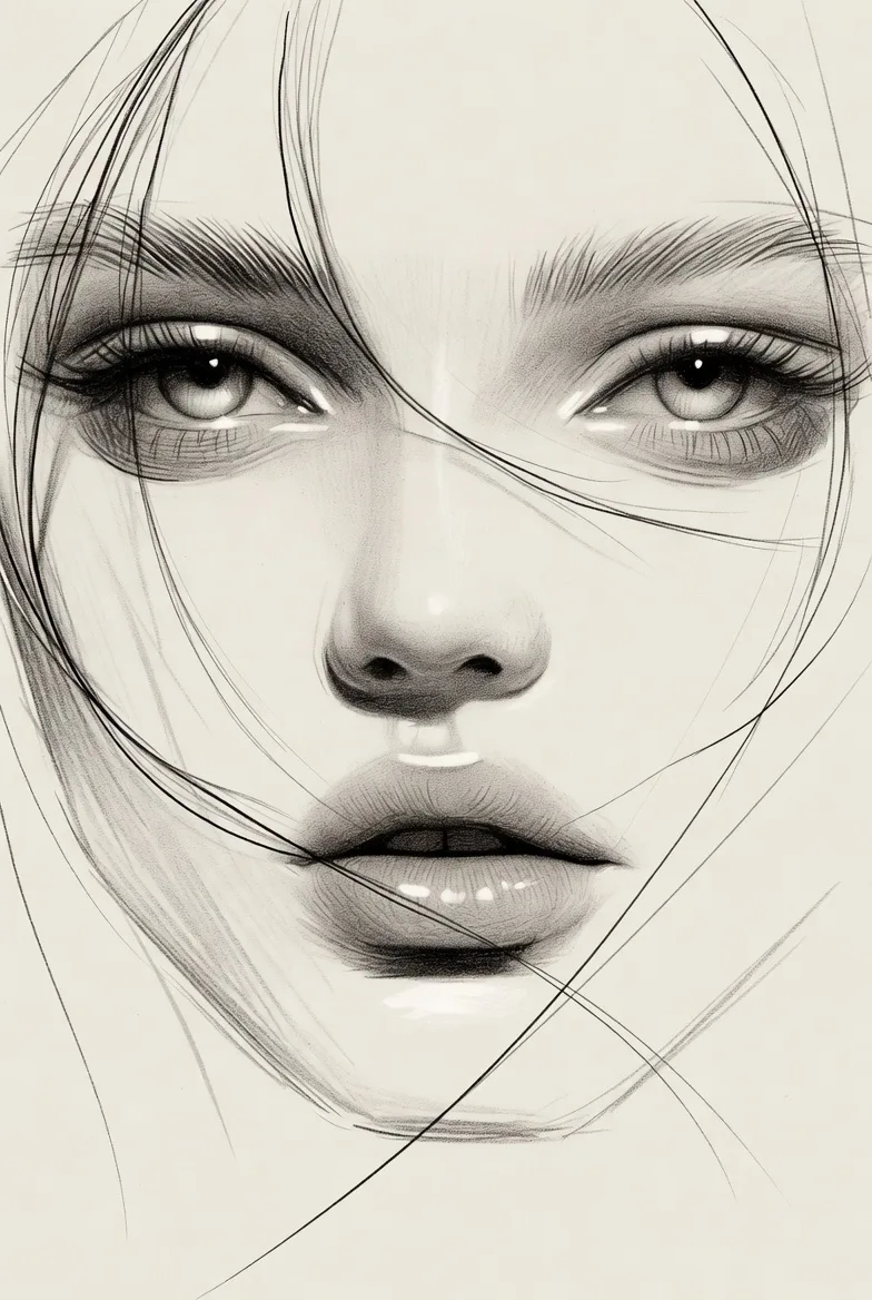 Minimalist fashion sketch girl eyes — After