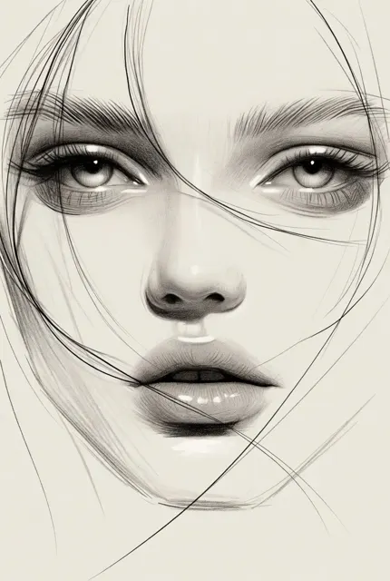 Minimalist fashion sketch girl eyes