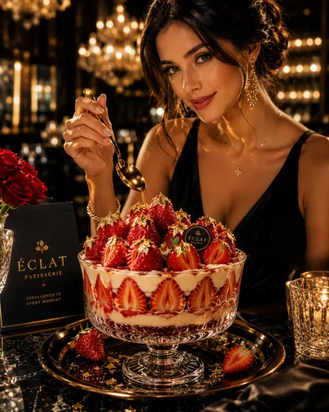 Ultra luxury strawberry dessert fine dining advertisement
