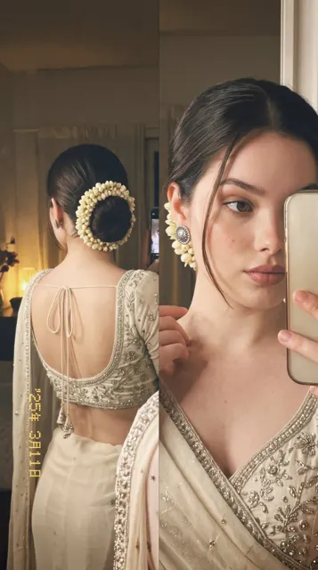 Traditional backless outfit mirror selfie retro film