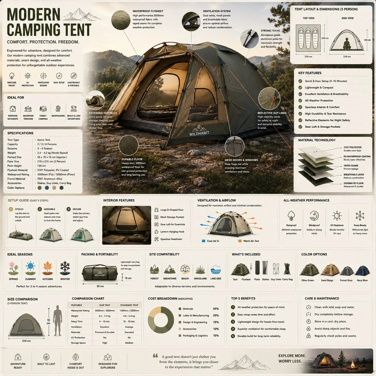 Premium modern camping tent infographic — After