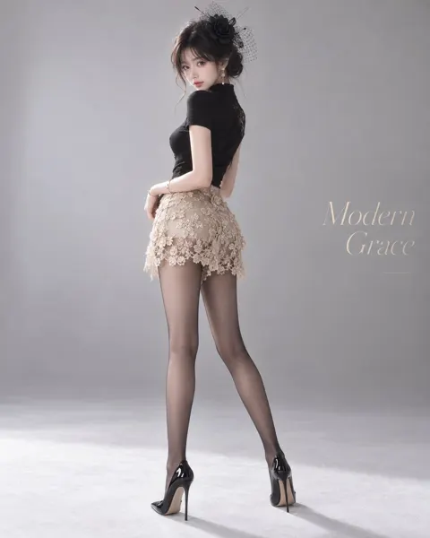 French retro socialite black gold fashion portrait