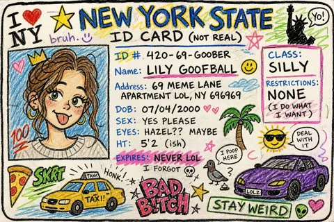 Fake new york id crayon doodle style