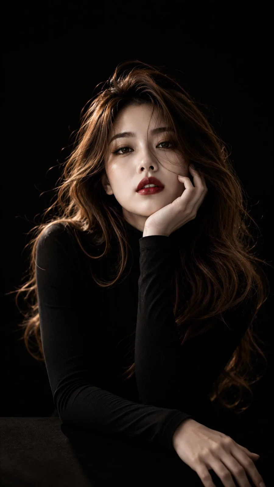 Ultra realistic east asian woman studio portrait — Sonra