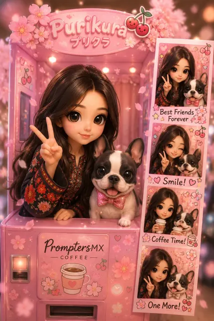 Ultra realistic 3d chibi japanese purikura cherry blossom