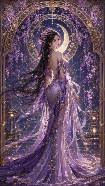 Luxury art nouveau oriental fantasy female character poster