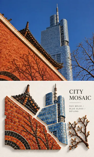 Travel poster glazed mosaic comparison transformation