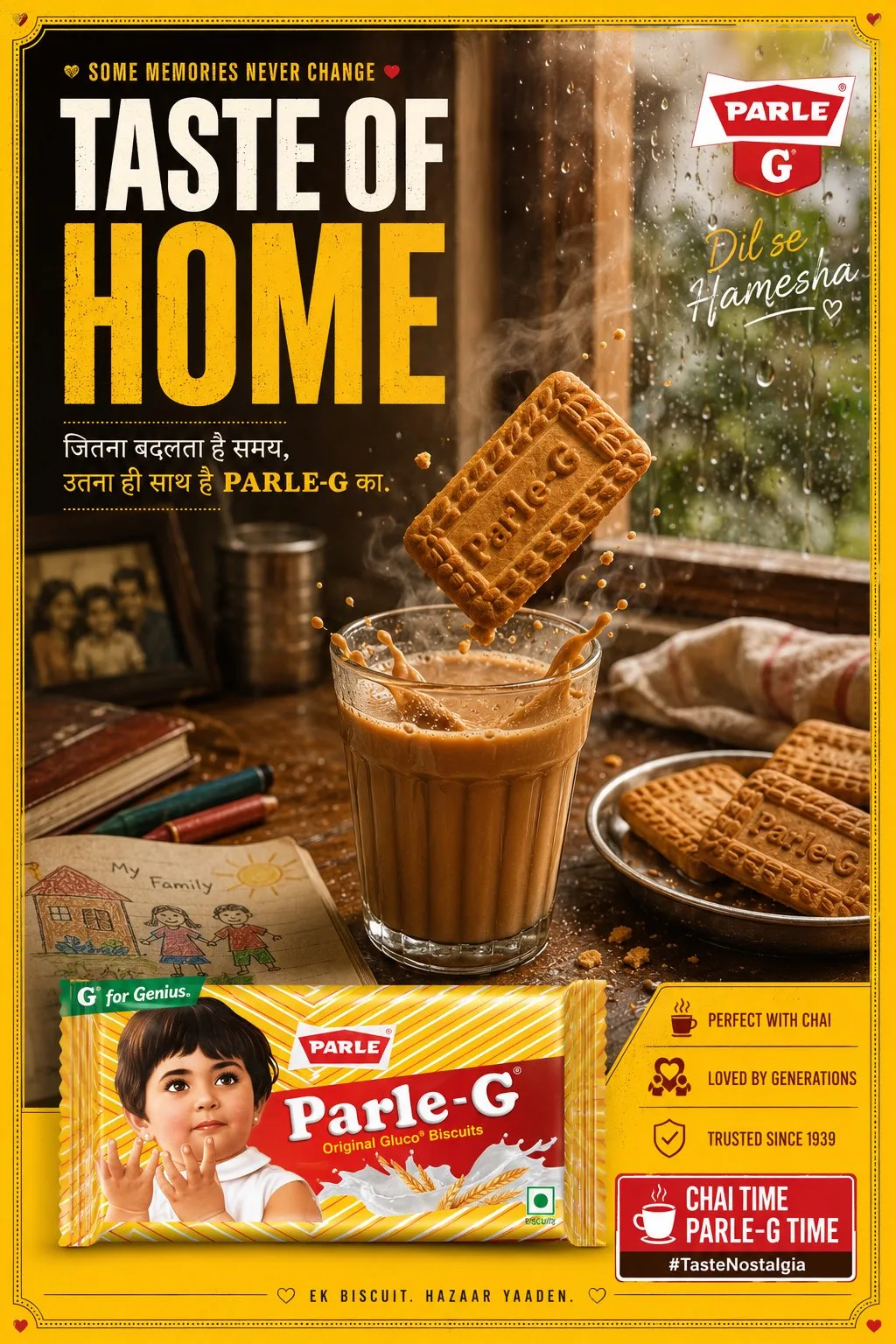 Parle g nostalgic emotional smm campaign poster — Sonra