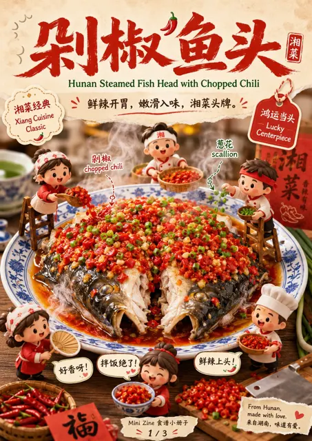 Steamed fish head with chopped chili miniature poster