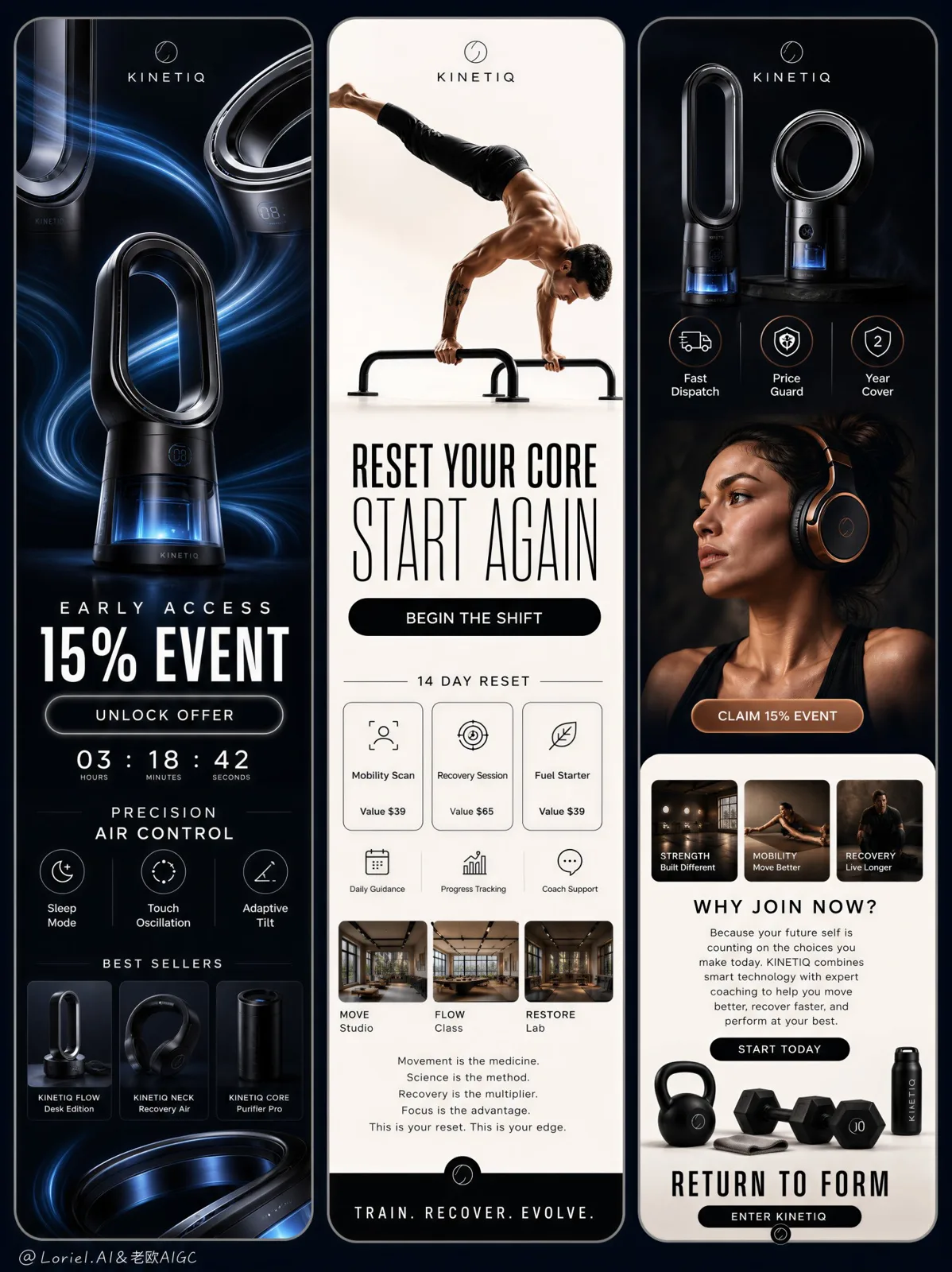 Kinetiq premium triptych mobile story ad campaign — Sonra