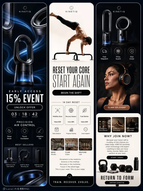 Kinetiq premium triptych mobile story ad campaign