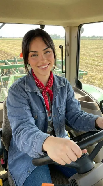 Smiling farm girl golden sun