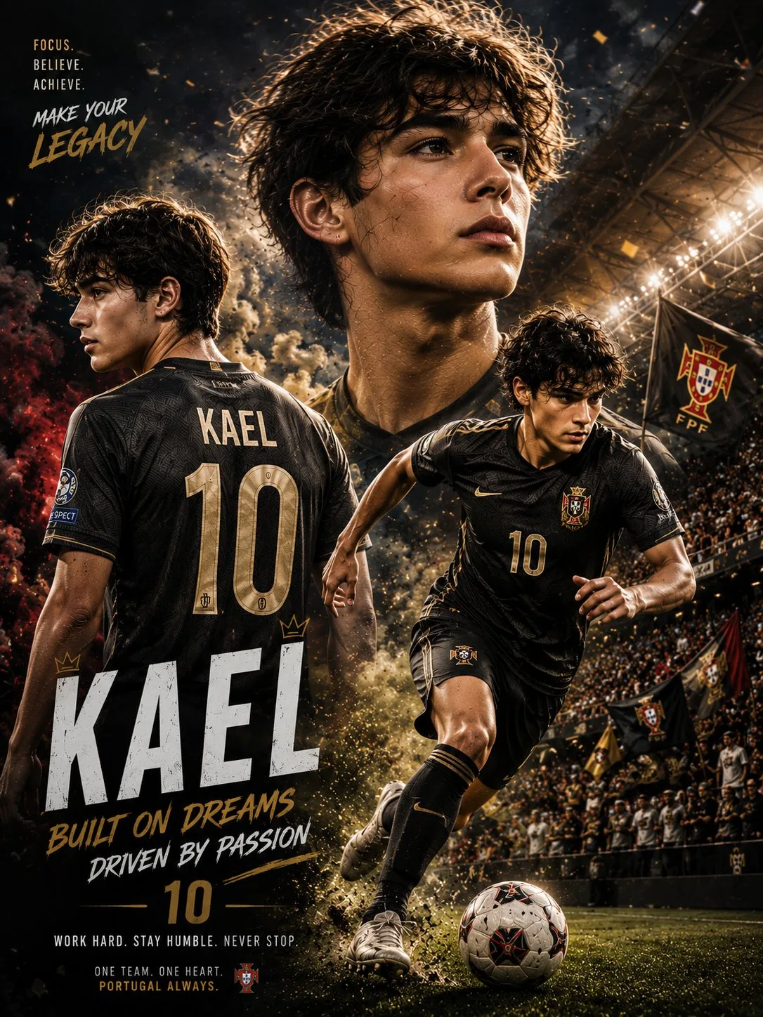 Epic football superstar triple exposure editorial poster — Sonra