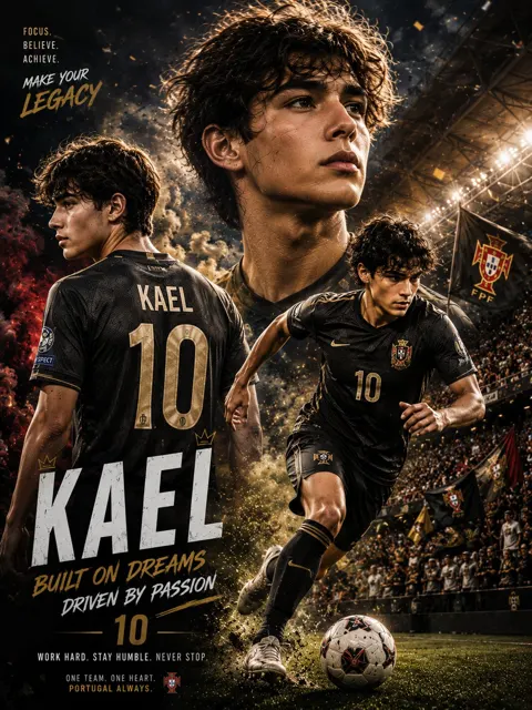 Epic football superstar triple exposure editorial poster