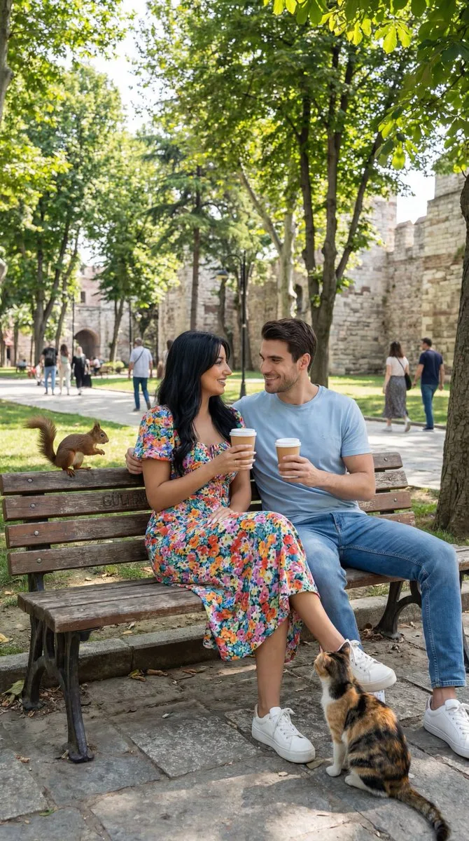 Istanbul spring park coffee romance — Sonra