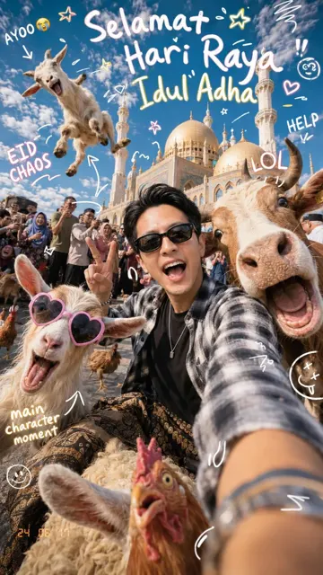 Eid al adha cute animal selfie mosque aesthetic