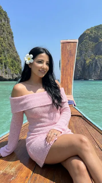 Dreamy pink dress boat travel portrait