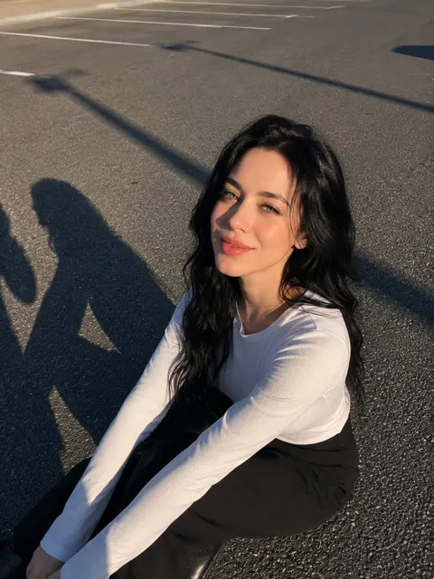 Ultra realistic east asian woman parking lot golden hour