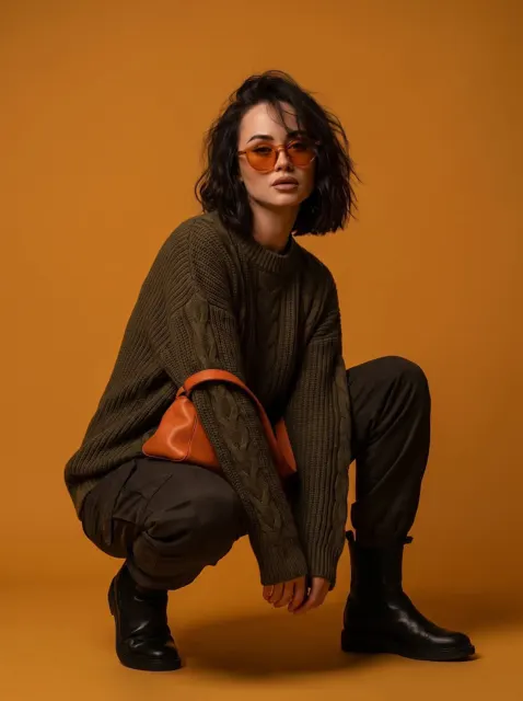 High fashion editorial orange streetwear photoshoot