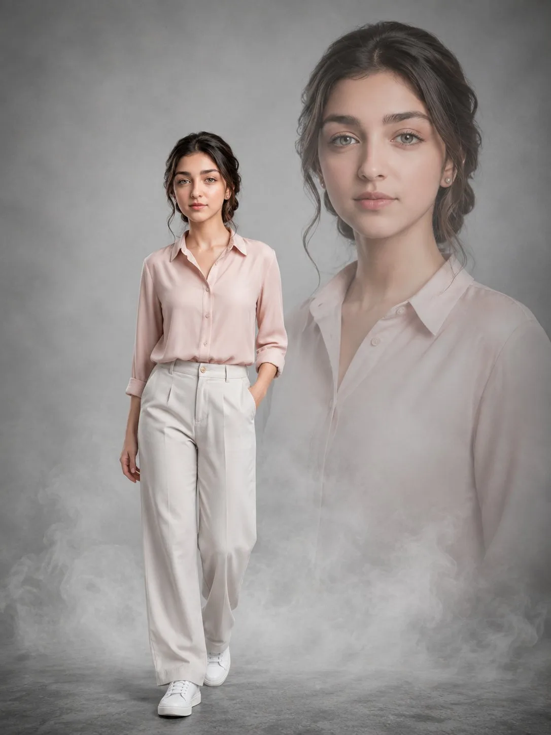 Cinematic studio double exposure portrait — After