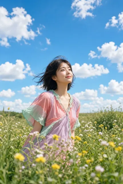 Summer dopamine asian woman portrait