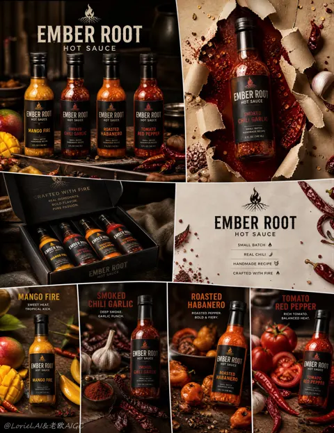 Ember root artisanal hot sauce campaign board