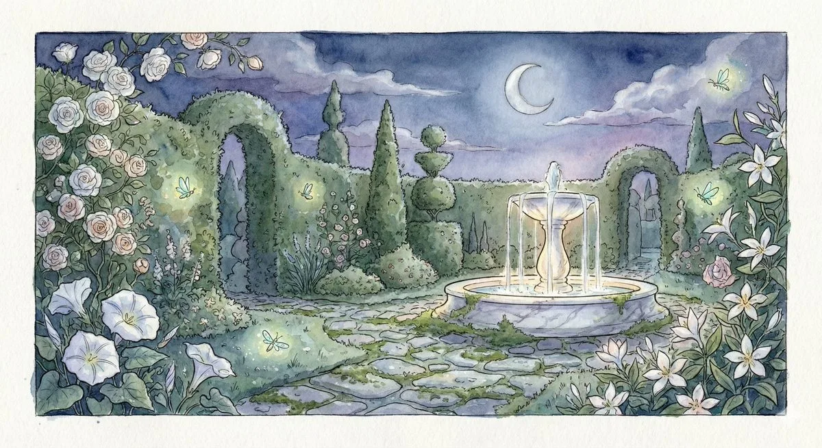 Midnight magic garden watercolor — Sonra